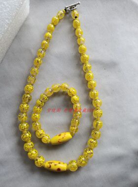 宝琉阁手工点彩黄色琉璃珠手链毛衣链宝塔渐变项链108子佛串手链
