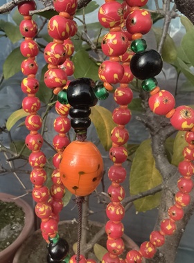 FY19宝琉阁手工大红色凤眼老琉璃珠108子佛串斜挎链本命年1.5米