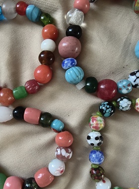 清朝包浆老琉璃多宝手链