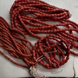 直播仿珊瑚红专场成串拿包浆包老红色鼓形老琉璃珠7-10mm