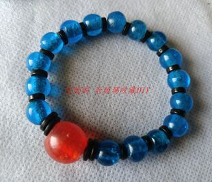 cl21油润包浆宝琉阁清代亮红湖蓝8-9MM老琉璃珠手链收藏古玩