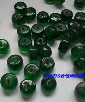 宝琉阁G03绿色手工老琉璃珠子扁圆12-13MM左右透绿配珠隔珠