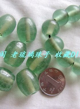 宝琉阁手工果冻绿色琉璃珠配珠佛珠12mm圆形鼓形vintage中古项链