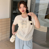 t恤女薄款 针织衫 盘扣上衣2024夏款 胖mm短袖 清仓 圆领国风中式