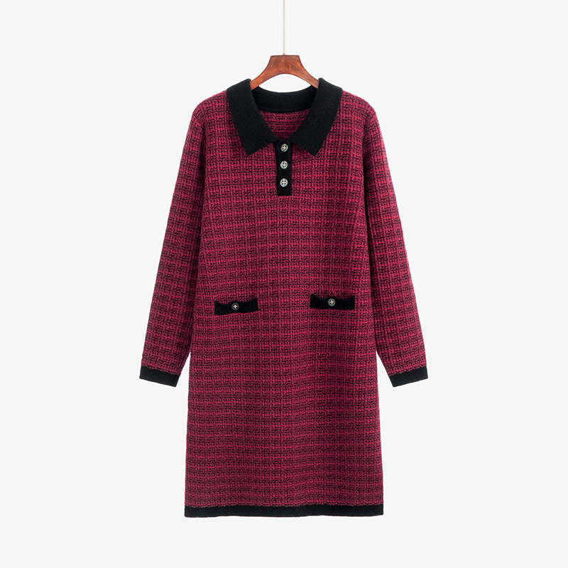 【清仓】polo领气质红色针织长裙2023冬款胖mm法式小香风连衣裙女,女装/女士精品,连衣裙,淘宝优惠券,粉丝福利购,淘宝优惠卷