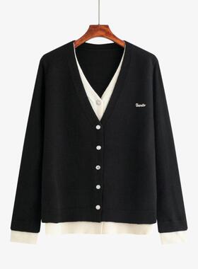 大码气质学院风假两件上衣2025冬胖mm休闲百搭针织衫女毛衣22766