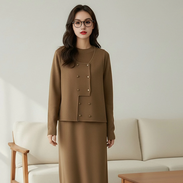 大码女装打底中长款连衣裙女外搭马甲针织裙套装2023冬胖mm两件套