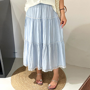 200斤大码 胖mm高腰显瘦半身裙 女装 蕾丝花边半裙女蛋糕裙2025夏款