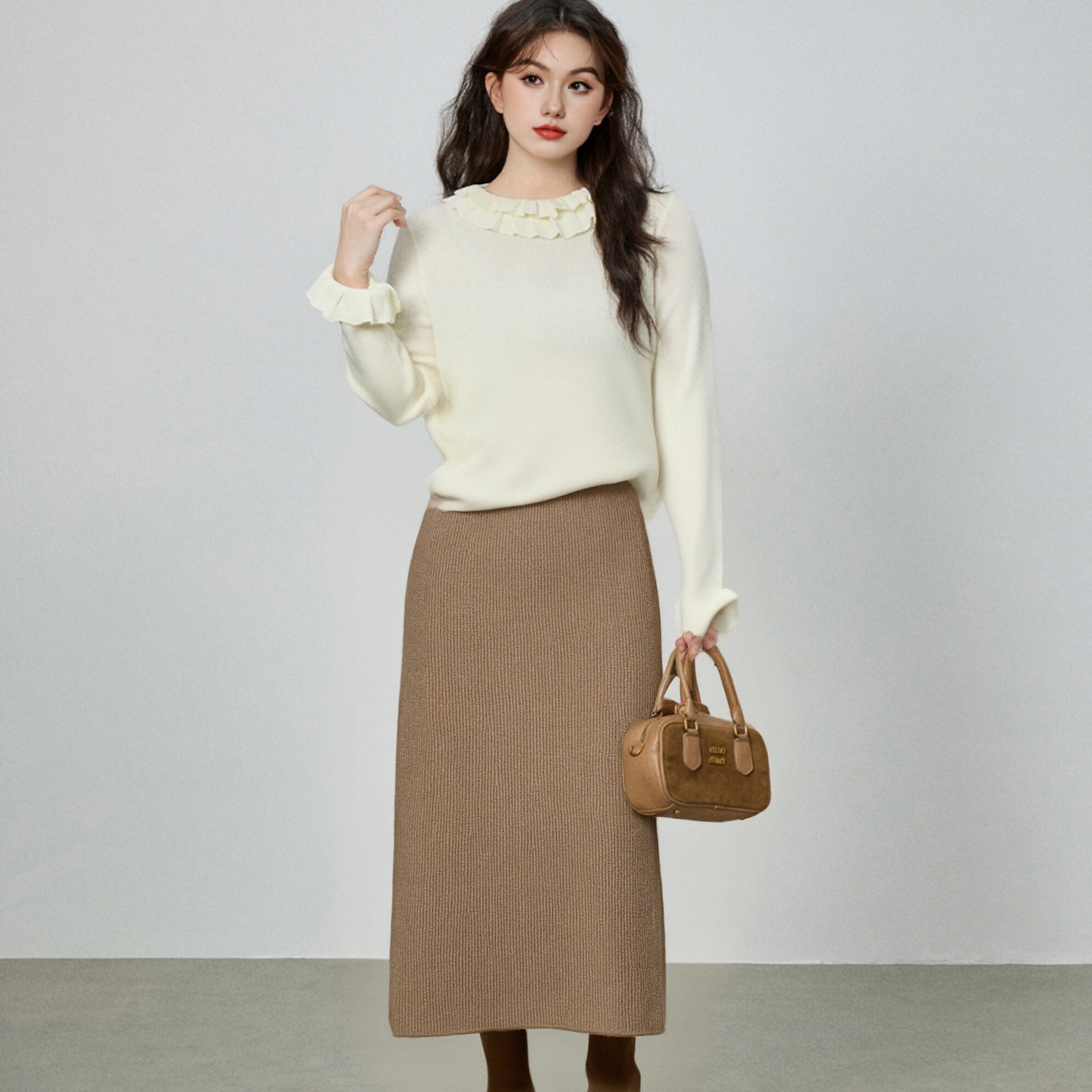 大码女装显瘦直筒半身裙女百搭休闲a字裙2024冬胖mm宽松针织半裙