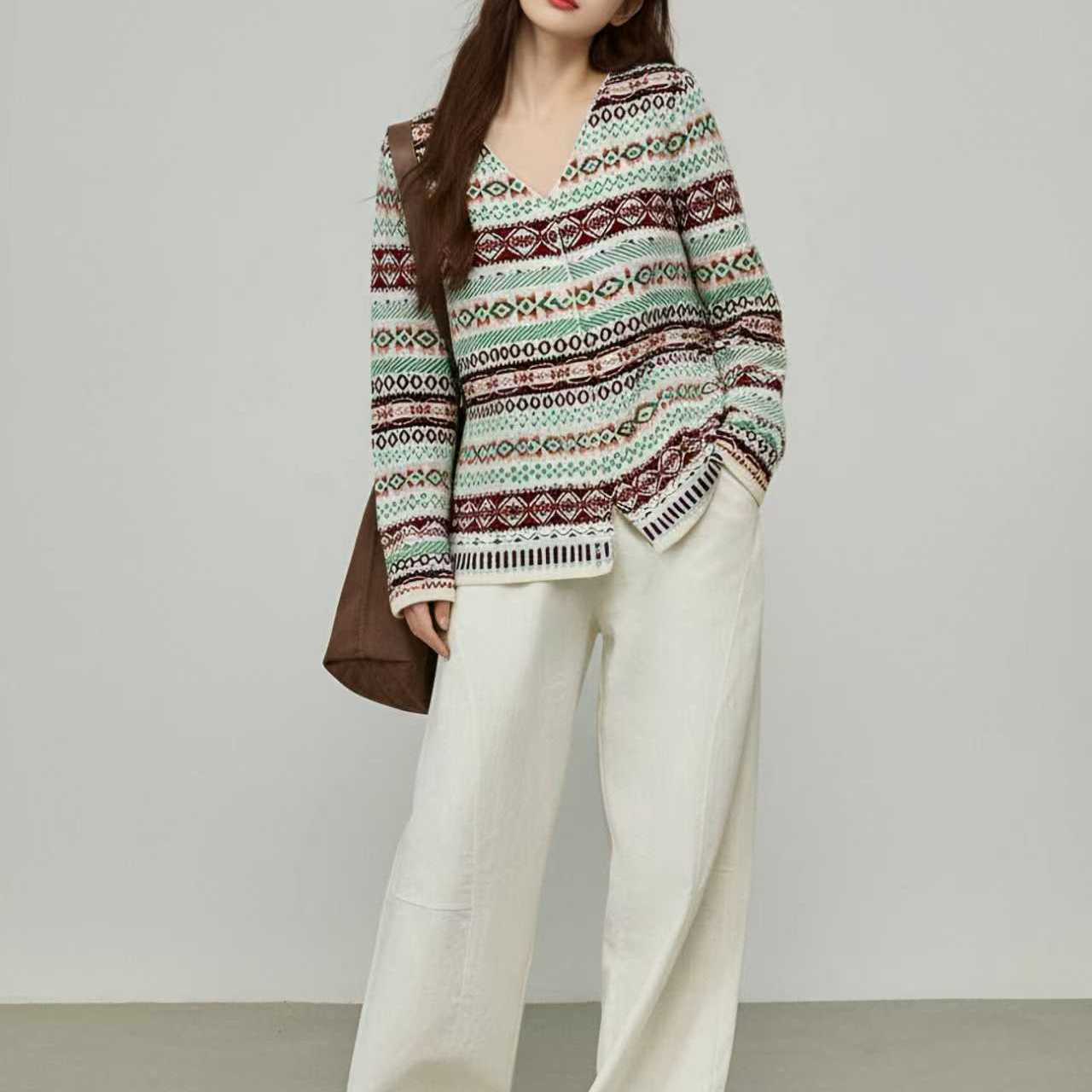 大码女装复古民族风提花外套2025春款胖mm宽松设计感针织开衫上衣