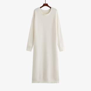 【清仓】圆领插肩袖毛衣裙女中长款裙子2024冬胖mm宽松针织连衣裙