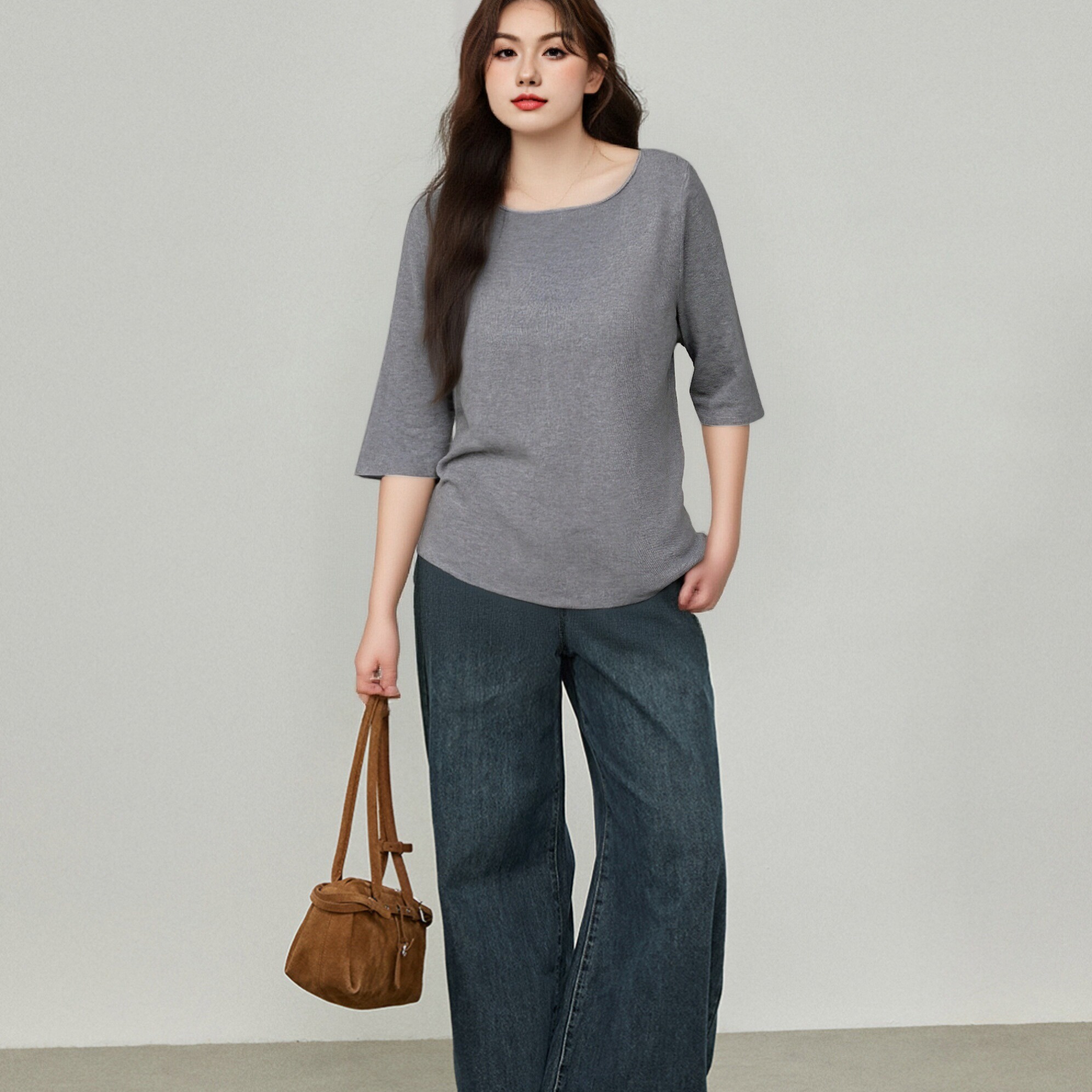 大码女装气质一字领百搭上衣2025秋季新款胖mm内搭打底衫女针织衫