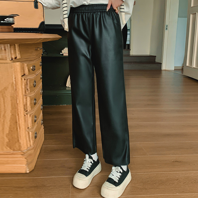 大码女装黑色PU皮宽松阔腿裤女2024新款秋冬胖mm高腰复古个性皮裤,女装/女士精品,休闲裤,淘宝优惠券,粉丝福利购,淘宝优惠卷