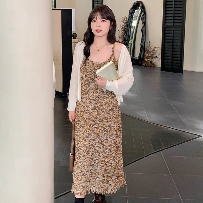 【清仓】高级感小众气质内搭吊带裙2024秋款胖mm宽松针织连衣裙女