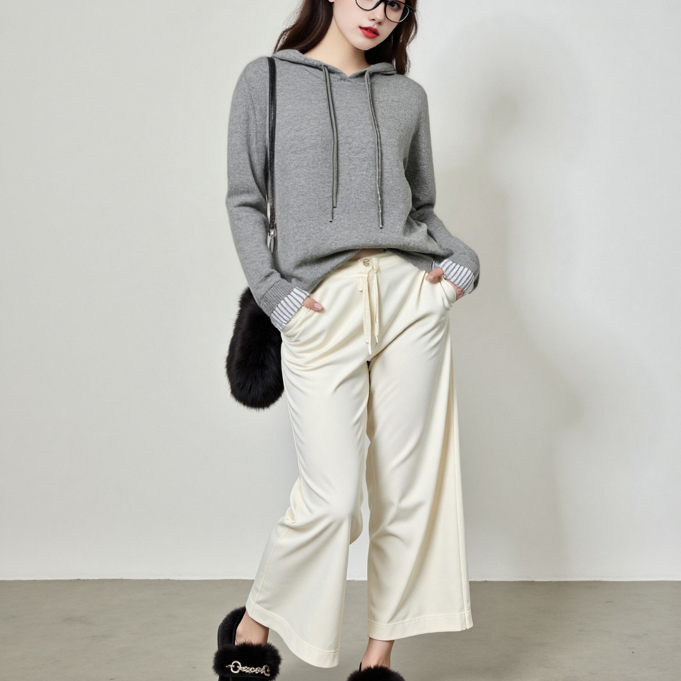 大码女装百搭宽松休闲连帽卫衣女2025冬胖mm拼接长袖针织衫