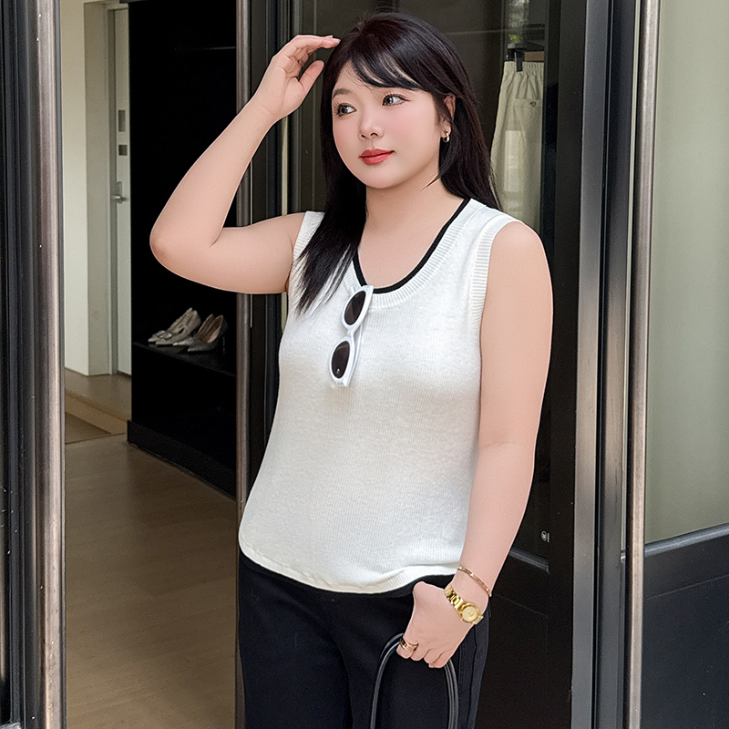 大码女装外穿内搭无袖圆领上衣2025春夏胖mm百搭针织衫女背心吊带