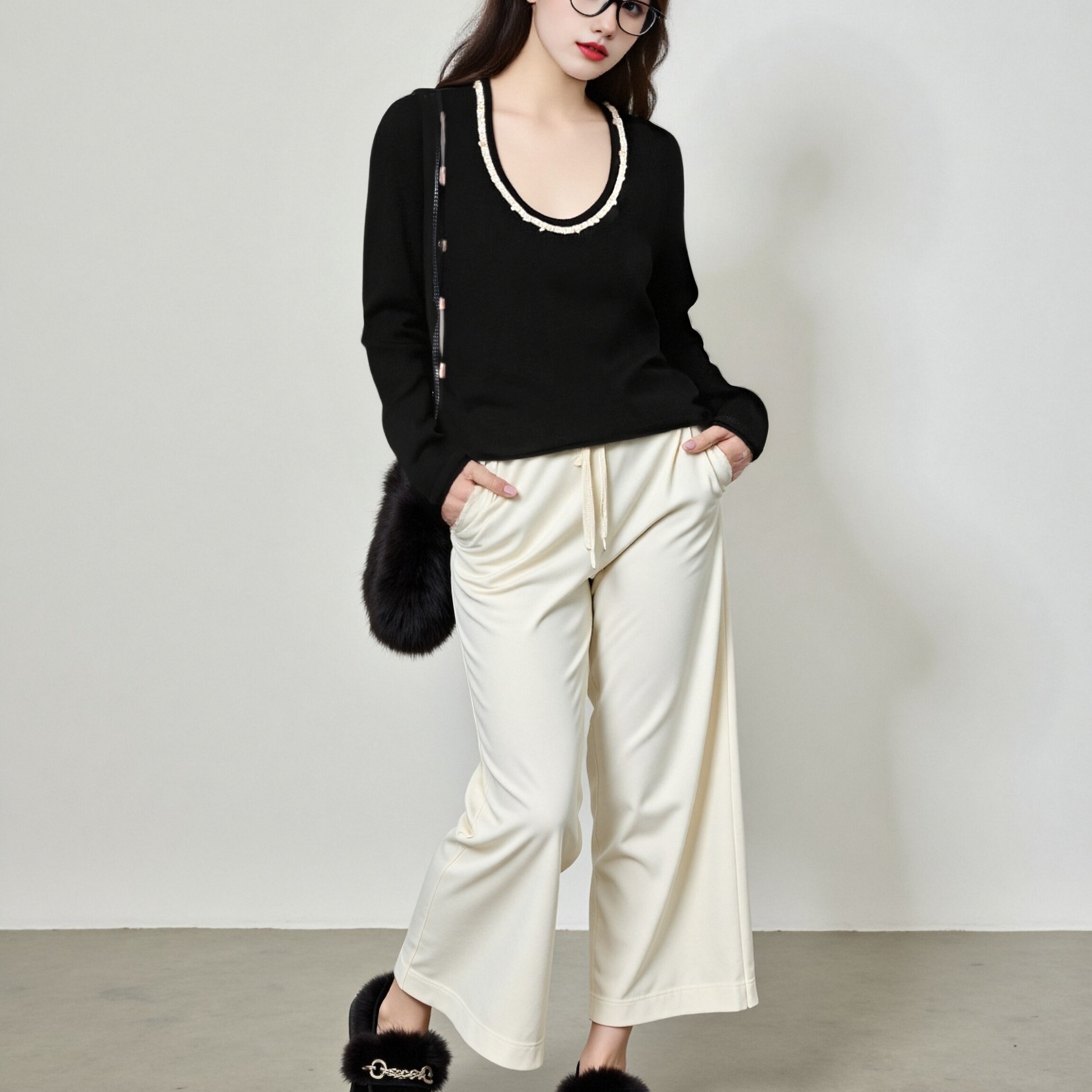 大码女装气质u领外搭长袖上衣女毛衣2025秋季新款胖mm宽松针织衫