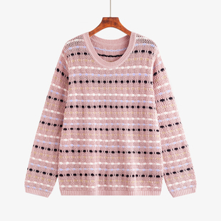 胖mm针织衫 新款 外搭圆领镂空上衣女宽松慵懒感毛衣2025秋季 大码