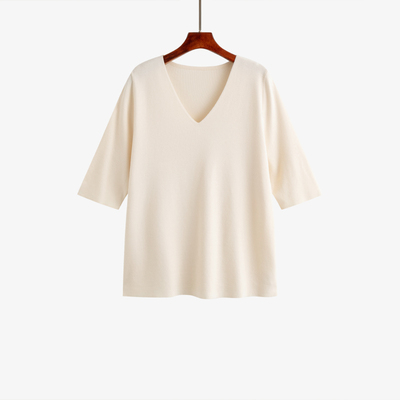 大码女装百搭基础纯色v领上衣2025秋季新款胖mm宽松短袖针织衫女