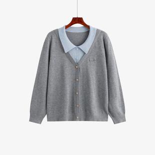 大码女装假两件气质学院风上衣女polo衫2025秋款胖mm针织衫23095