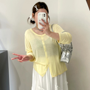 外套2025夏胖mm宽松休闲百搭针织开衫 大码 上衣女薄款 女装 圆领长袖