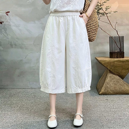 2026夏季莱赛尔棉花苞裤七分大码宽松百搭薄款阔腿裤女休闲哈伦裤