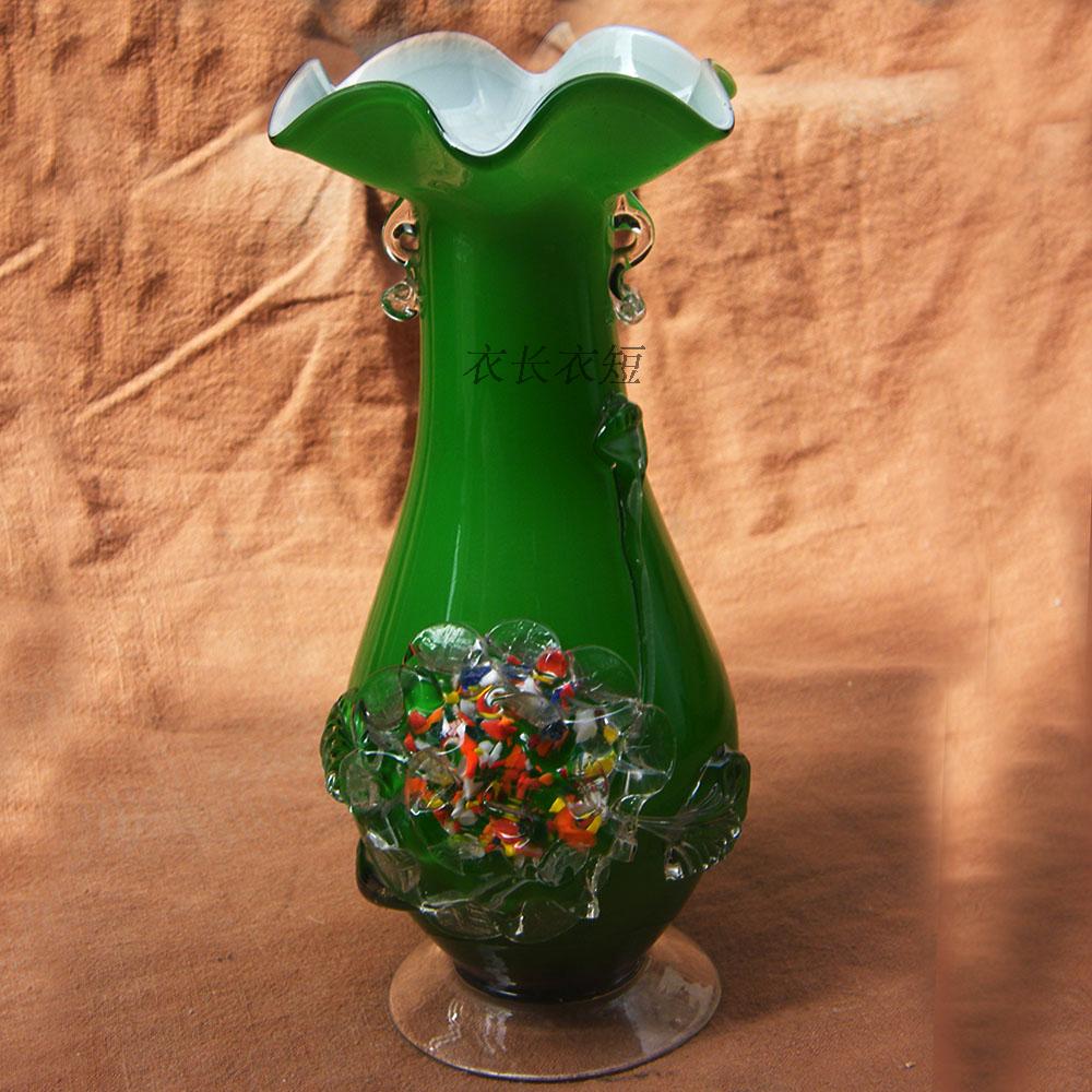 琉璃花瓶复古摆件绿色花瓣造型