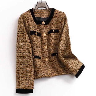 短外套 秋冬女装新品圆领金扣丝绒包边装饰花色名媛加厚保暖上衣