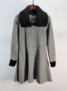 E1春节女装新品 休闲百搭毛毛平绒拼接连衣裙 修身显瘦打底裙0.43