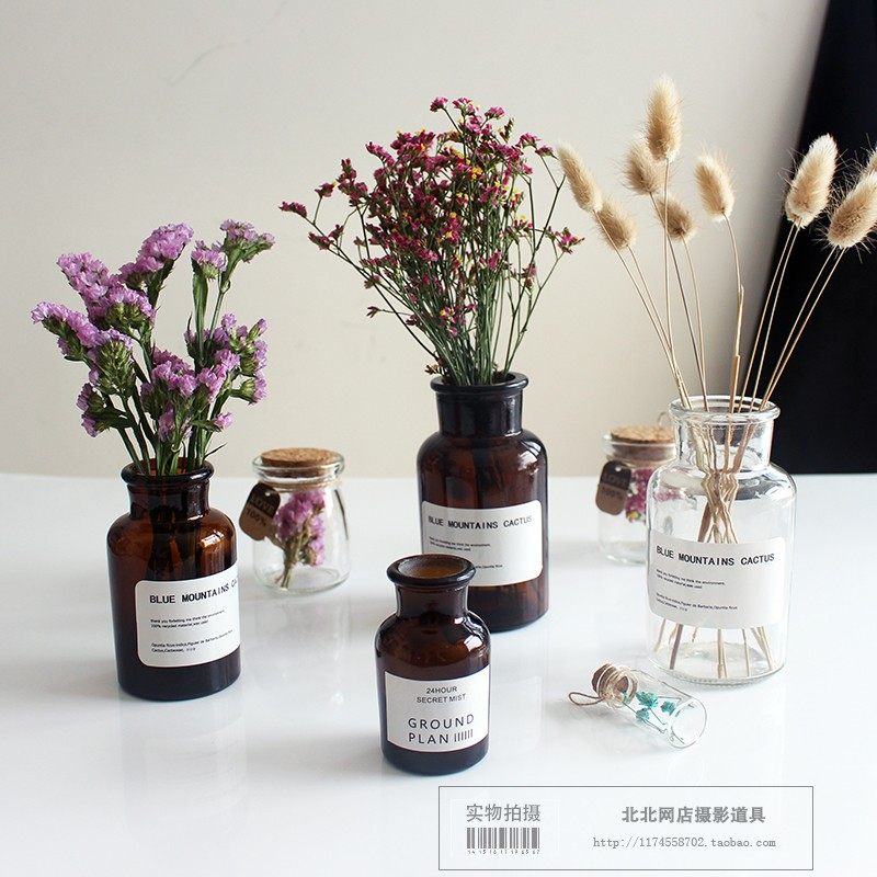 北欧ins风干花瓶摄影套装玻璃瓶干花拍照道具背装饰摆件饰品