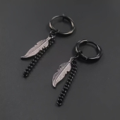 黑色男士 耳环街舞简约个性 羽毛链条无耳洞耳夹假耳钉单只潮人耳坠