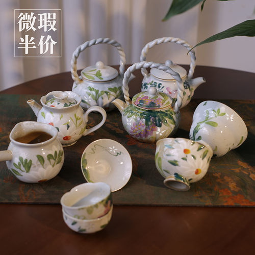 釉下手绘玲珑陶瓷功夫茶具泡茶壶
