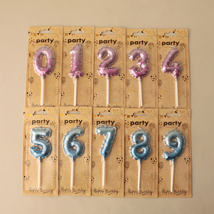 饰 扮装 菜菜妈粉蓝铝箔气球渐变数字蜡烛0 9摆件插件甜品派对装