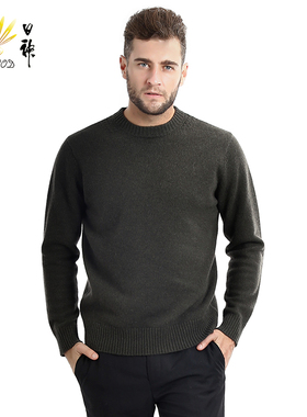 Sungod/日神秋冬新款圆领长袖纯羊绒衫男士中年休闲针织商务套衫