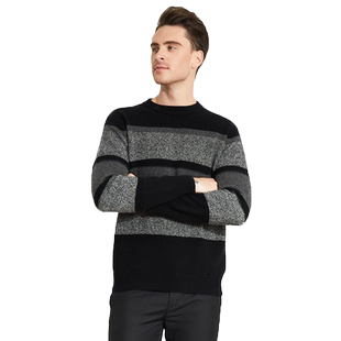 Sungod/日神秋冬厚款羊绒衫男纯山羊绒圆领格子套头打底针织毛衣