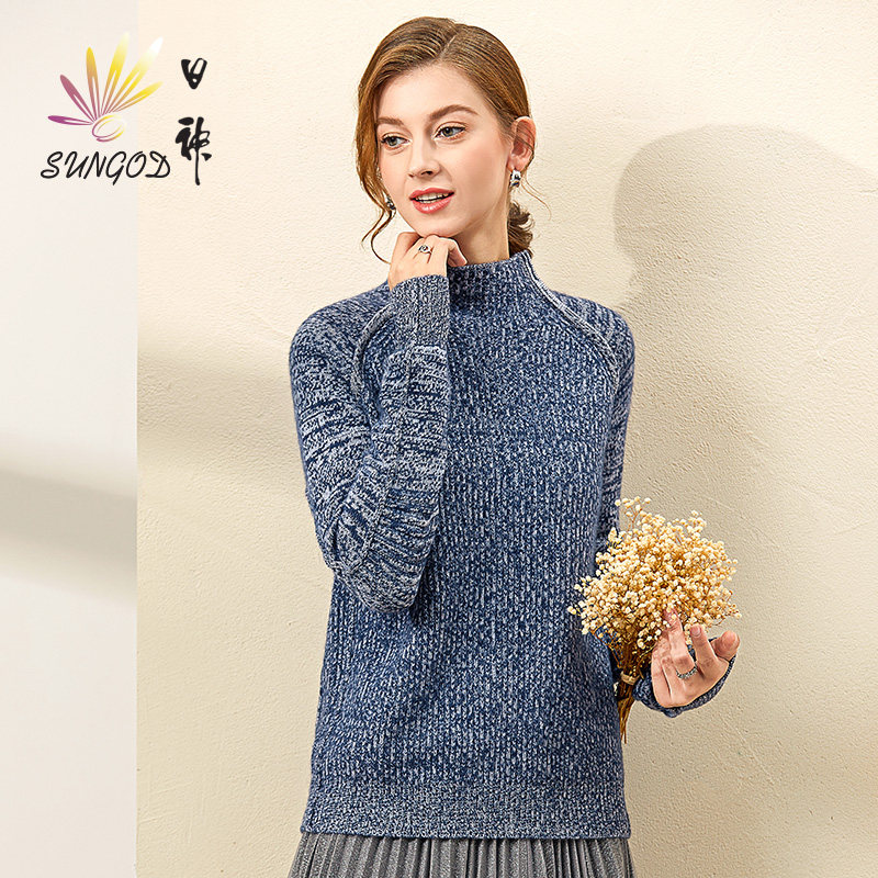 日神冬季新款插肩加厚针织羊绒衫