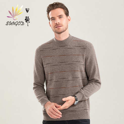 日神条纹羊绒衫新款男士毛衣