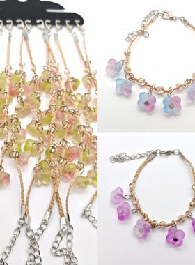 胖桂花花朵手链拉菲草手工编织许愿绳景区旅游景点景区摊位饰品