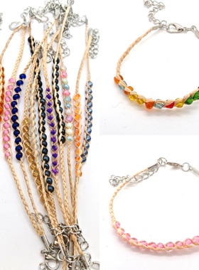 小小心愿能实现许愿绳拉菲草草编珠珠手绳手链旅游景点景区饰品