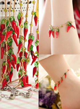 辣椒手链脚链旅游景点民族饰品拉菲草许愿草手工编织民族风
