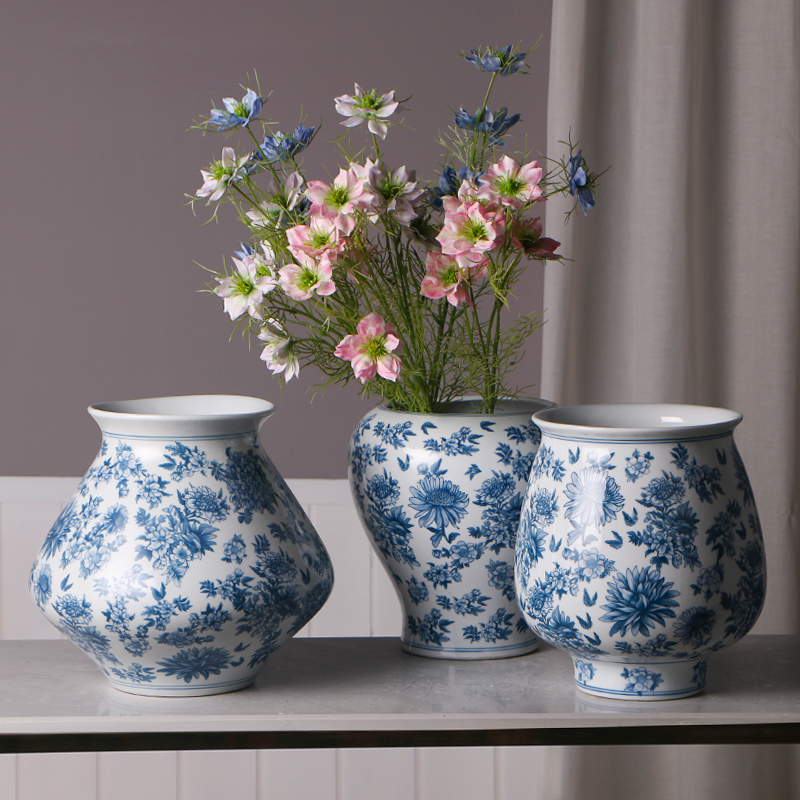 大口徑青花陶瓷插花瓶花器