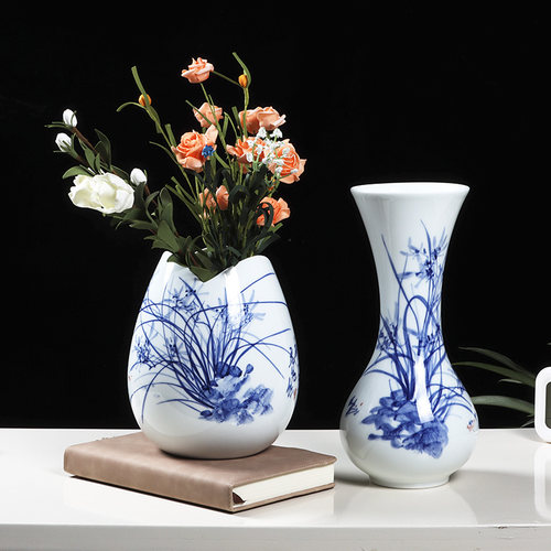 景德镇手绘青花陶瓷器插干花酒柜