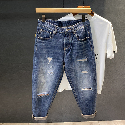 破洞牛仔裤男款潮牌宽松直筒