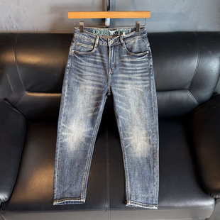 27码小个子刺绣牛仔裤男款修身小脚矮个子腿短男生锥形弹力九分裤