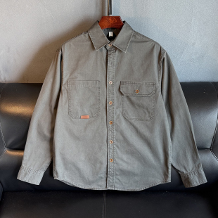 高级感纯棉简约长袖 衬衣宽松大码 衬衫 复古工装 休闲夹克 男美式 春季