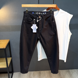 纯黑色矮个子八分牛仔裤男宽松小脚夏季薄款潮牌显高休闲九分裤