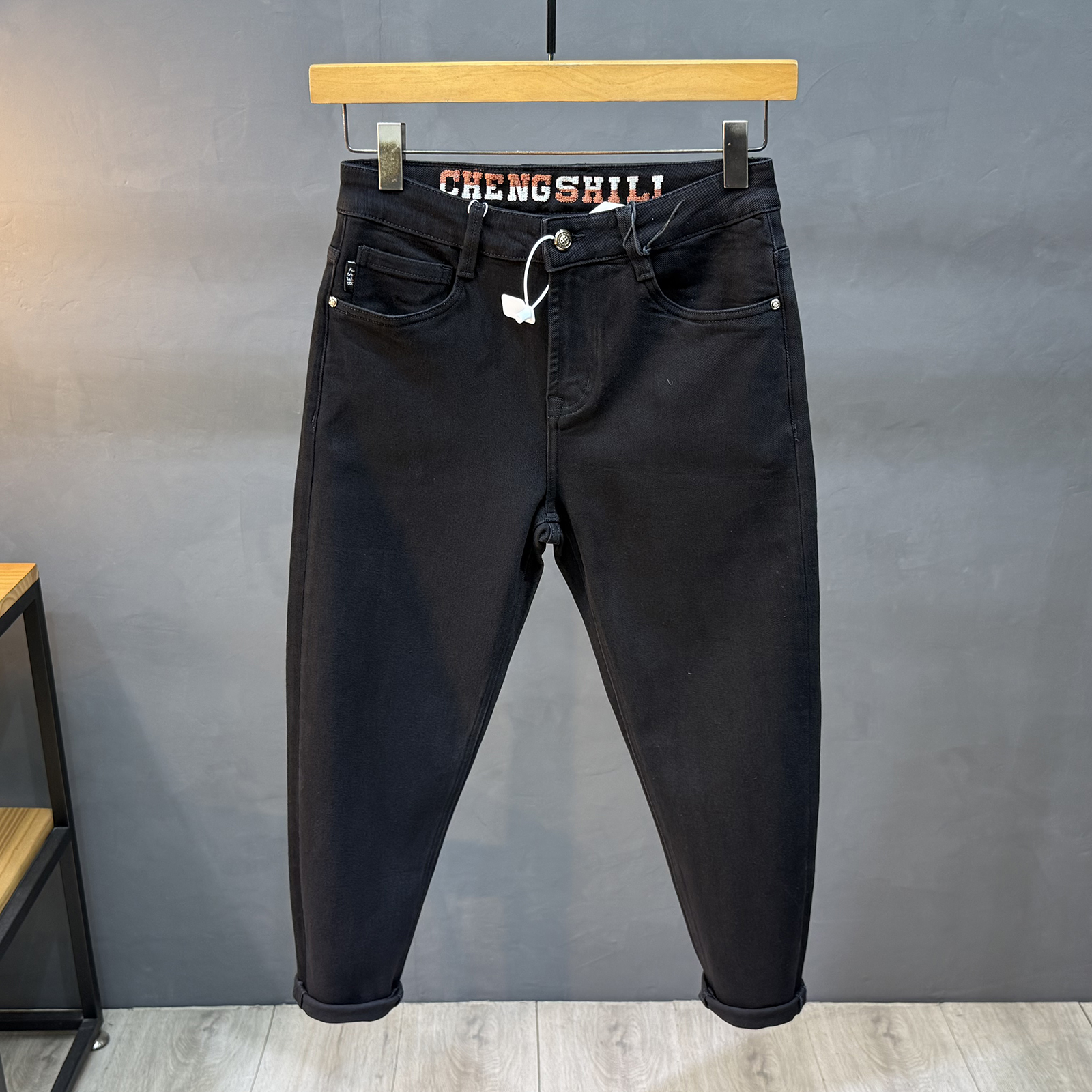 九分牛仔裤修身男士秋冬款八分弹力纯黑色宽松小脚百搭休闲长裤子