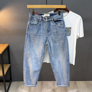 休闲学生阔腿长裤 宽松直筒矮小个九分裤 男款 160cm水洗八分牛仔裤