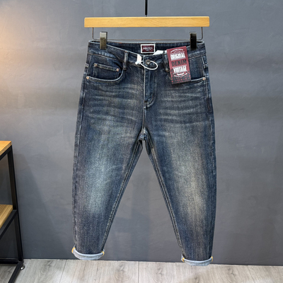 2025秋冬新款八分牛仔裤男士弹力小个子九分小脚百搭微哈锥形长裤