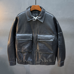 鸭绒休闲短款 男士 皮衣羽绒服保暖潮流百搭纯色加厚外套潮 新款 冬季